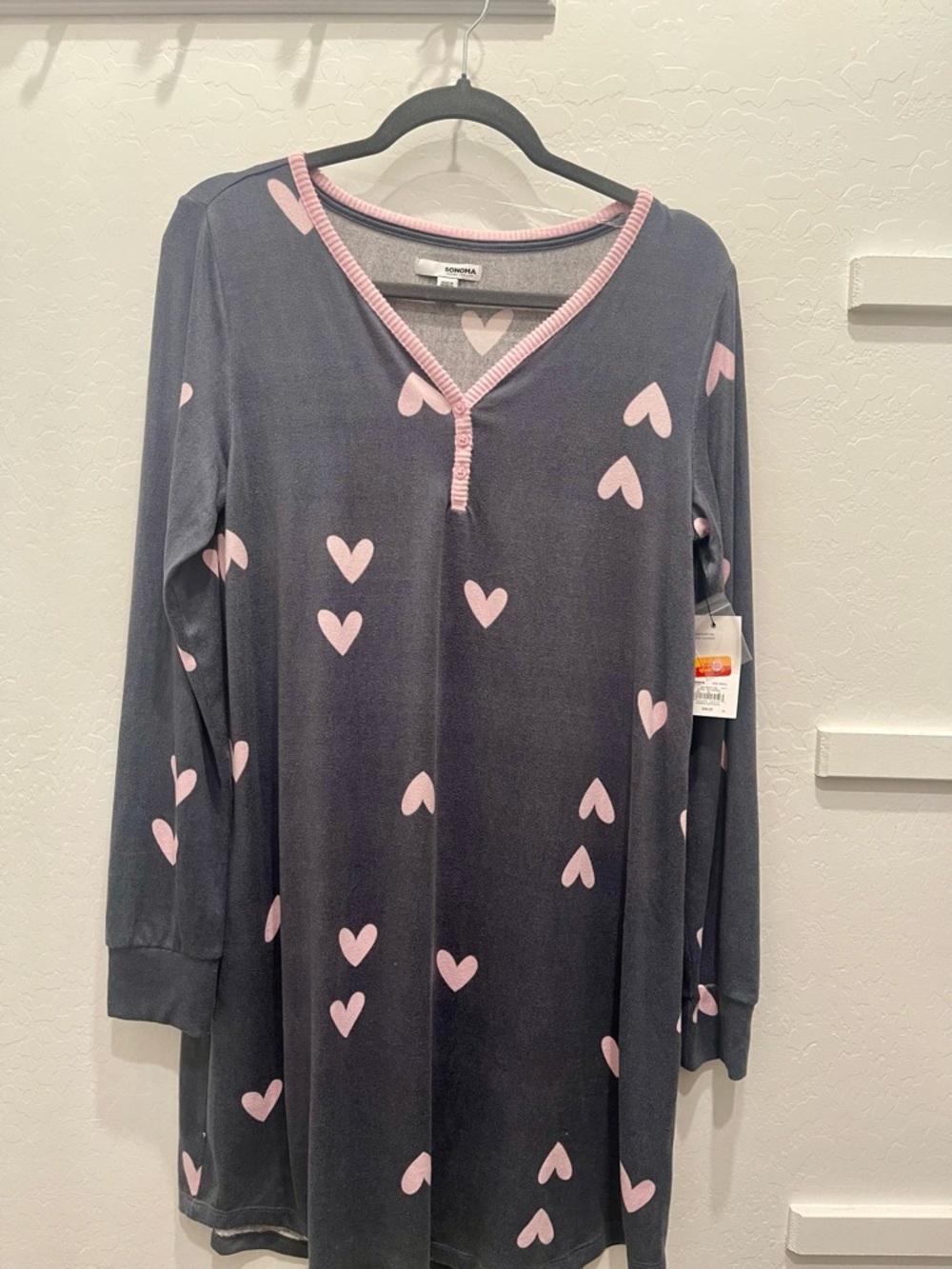 Sonoma Gray Nightgown with Pink Heart Print